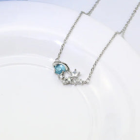 Blue Planet Meteor Shower Key Pendant Necklace Tiny Silver Color Clavicle Chain Collar for Women Friendship Jewelry