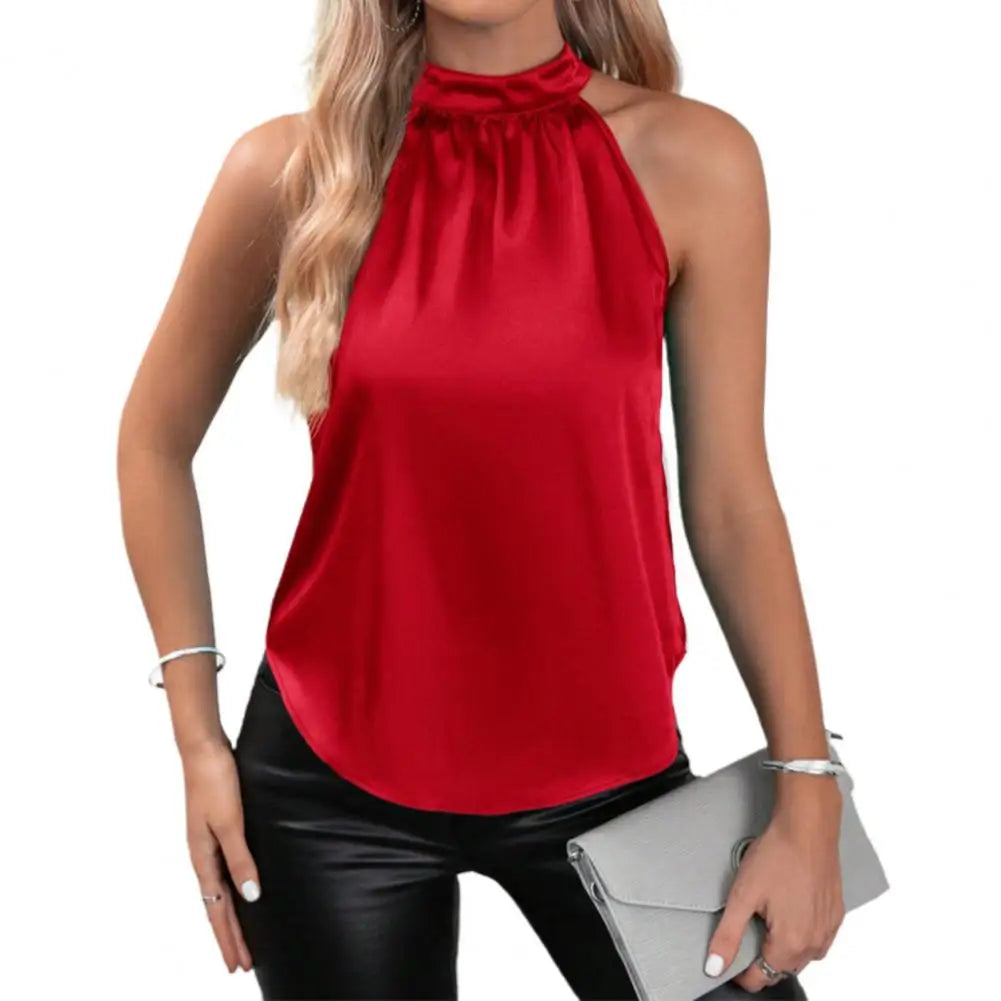 Women Satin Top Elegant Satin Halter Top Off Shoulder Sleeveless Tank Women's Loose Fit Vest Stylish Summer Wear for Daily