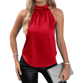 Women Satin Top Elegant Satin Halter Top Off Shoulder Sleeveless Tank Women's Loose Fit Vest Stylish Summer Wear for Daily