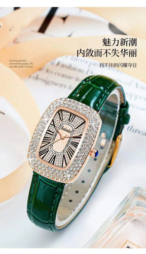 WOKAI high quality fashion luxury Full diamond Pigeon Egg Diamond Lady quartz belt Watch Girl student PROM clock vintage
