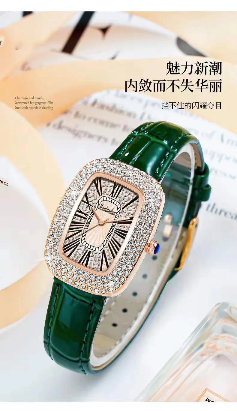 WOKAI high quality fashion luxury Full diamond Pigeon Egg Diamond Lady quartz belt Watch Girl student PROM clock vintage
