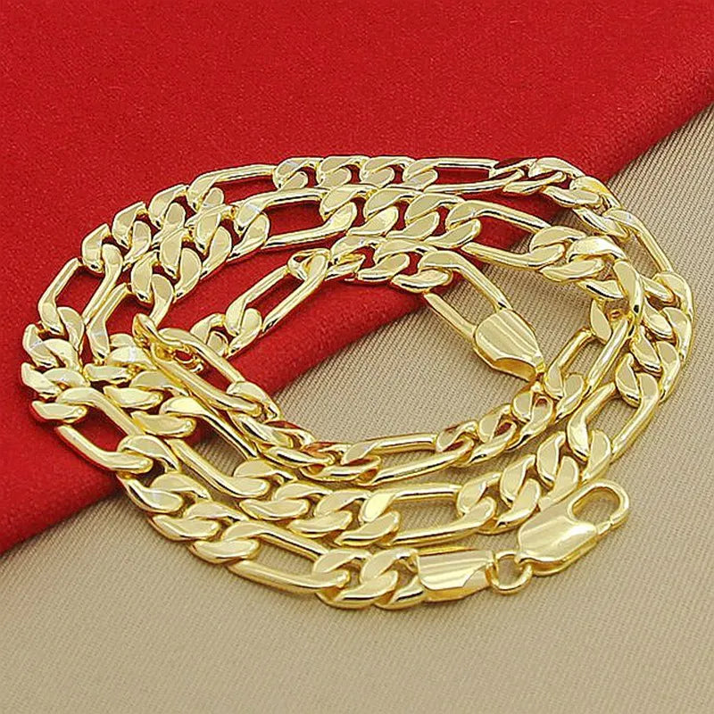 High Quality Men's 8mm 24 inch 60cm Gold Necklace Electroplated Yellow Gold Colored Figaro Chain Necklace Men's Luxury Jewelry