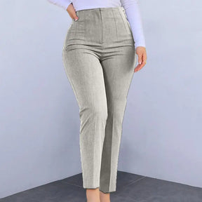 Stylish Office Pants 3D Cutting Workwear Anti-pilling Women Cropped Work Pants Solid Color Female Casual Trousers For Daily Wear