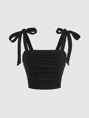 Solid Tie Shoulder Ruched Wide Strap Slim Fit Crop Top for Women Summer 2024 Y2K Clothes Pink Backless Cami Top Streetwear