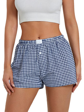 Women s Y2K Summer Lounge Shorts Checkered Printed Sports Shorts with Button Elastic Pajamas Short for Women