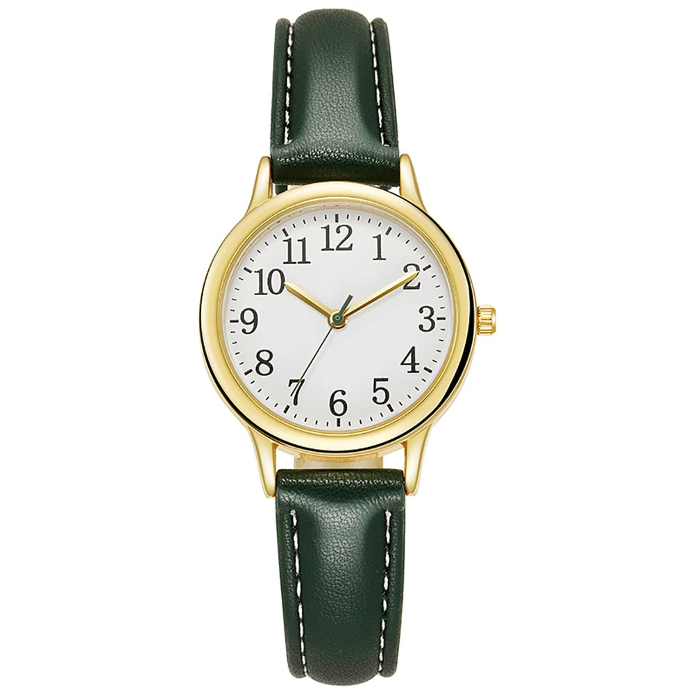 Leisure Fashion Women Quartz Watch Easy to Read Arabic Numerals Simple Dial PU Leather Strap Lady Candy Color