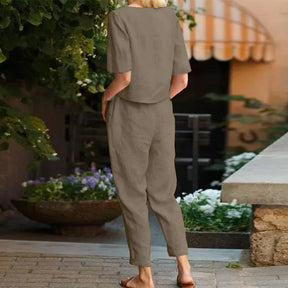 Women's Pullover Shirt And Pants Two-piece Set 2024 Women's Cotton And Linen Summer Suit Short Sleeved O-neck Outfit Pants