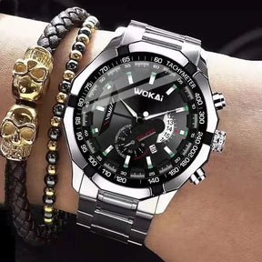 WOKAI high quality large dial men's European style waterproof luminous personality calendar watch boy business clock retro
