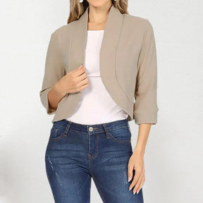 Cropped Women Blazer Temperament Cardigan All-match 3/4 Sleeve Office Suit Jacket Slim Fit No Button Business Coat Outerwear