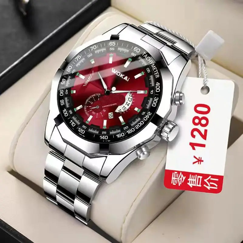 WOKAI high quality large dial men's European style waterproof luminous personality calendar watch boy business clock retro