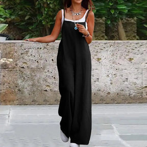 Summer Women Jumpsuit Backless Sleeveless Spaghetti Strap Wide Leg Lady Jumpsuit Deep Crotch Pockets Full Length Female Jumpsuit